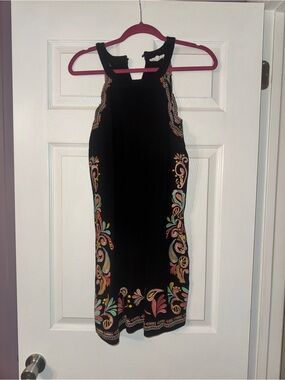 Thalian Black Mini Dress with Multicolor Embroidery